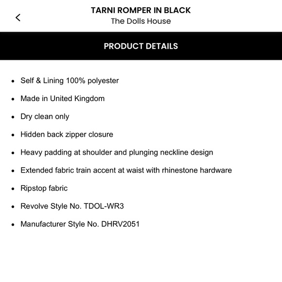 The Dolls House Tarni Romper in Black size medium nwt - Picture 5 of 8